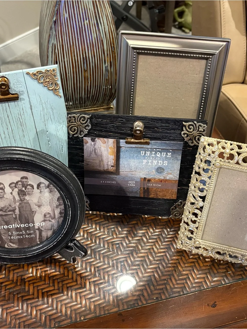Assorted Decorative Picture Frames - Gold, Black, Silver, Blue, Brown